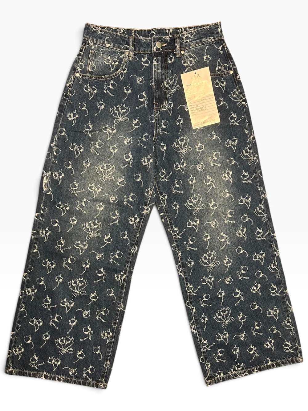 Cherry Print Wide Leg Jeans
